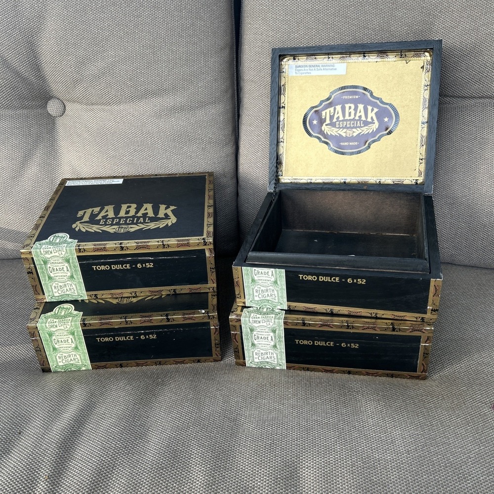 Lot Of 4 Tabak Especial by Drew Estate Empty Cigar Boxes Black & Gold Toro Dulce